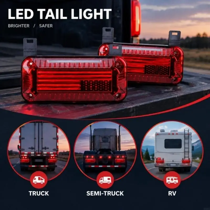 LED Motorhome Tail Light Set with Left and Right Rear Assemblies, Integrated License Plate and Red American H9EE