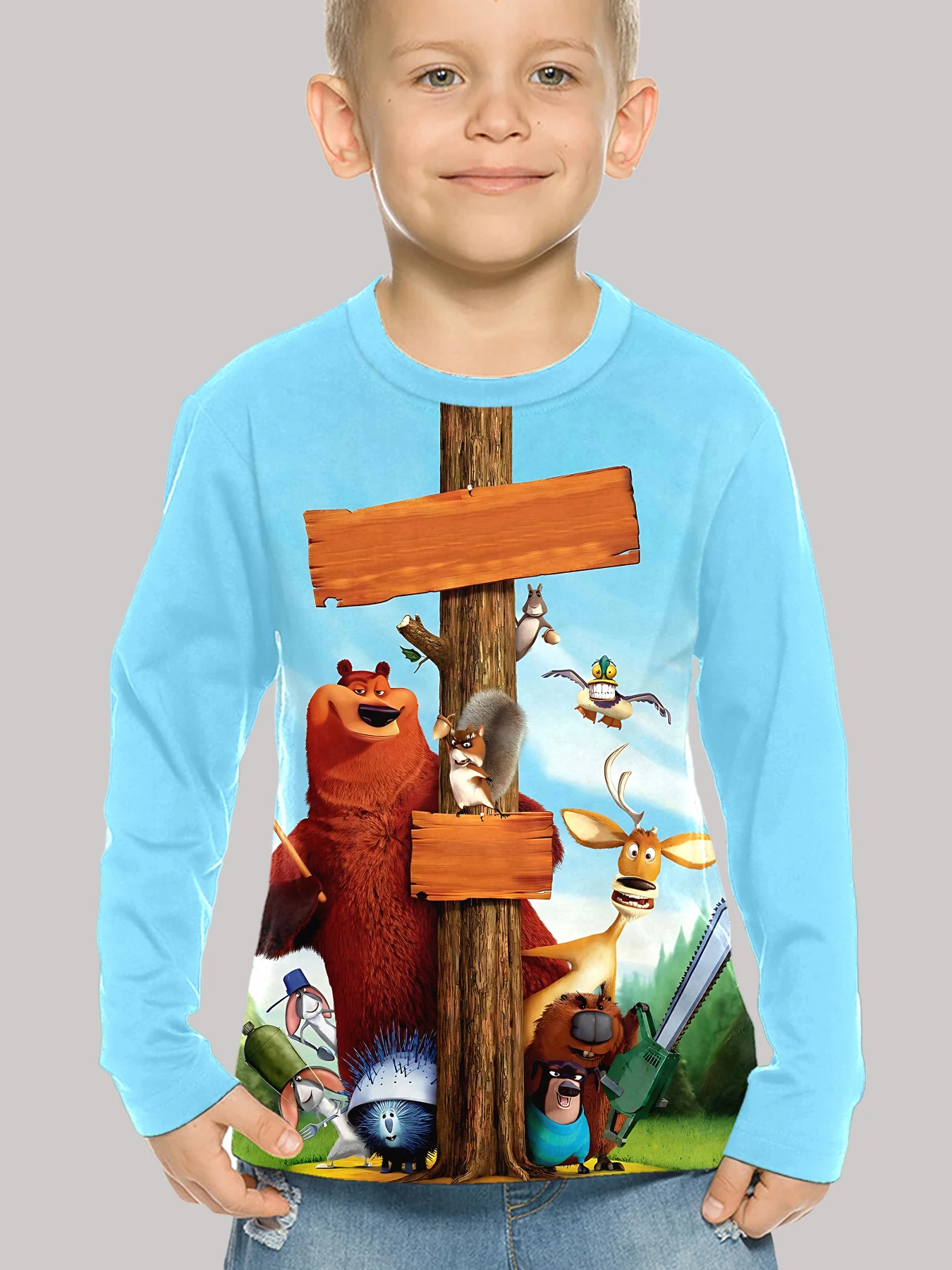 3D Print Children Grizzy and the Lemmings T-Shirt Long Sleeve Spring Fall Clothes Casual Round Neck Boys and Girls Tops