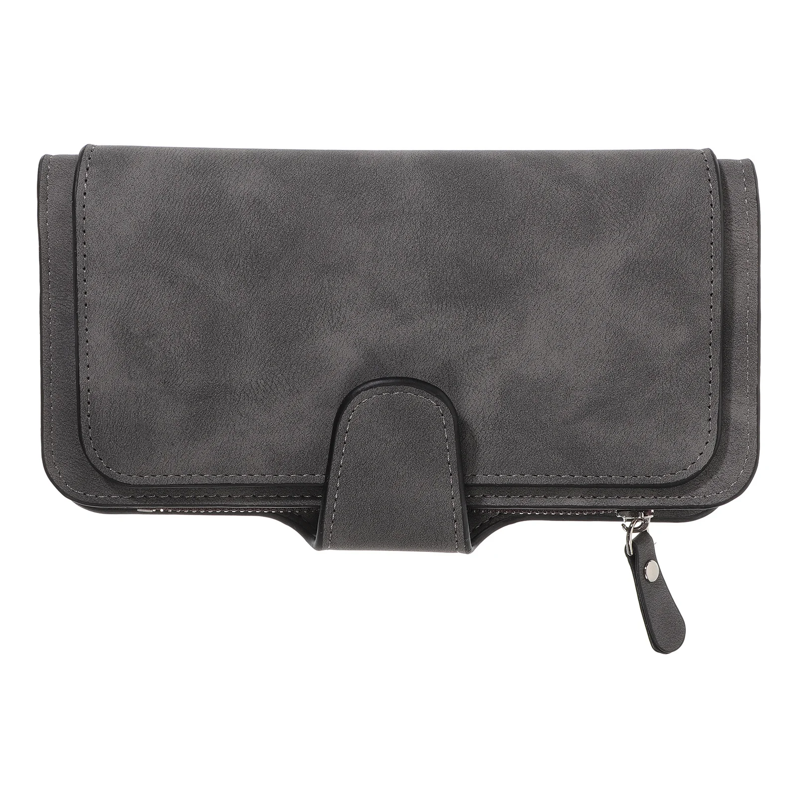 

Frosted PU Snap Closure Wallet Long Three Fold Clutch Purse Portable Coin Cash Organizer for Women Girls Grey Zipped Purse
