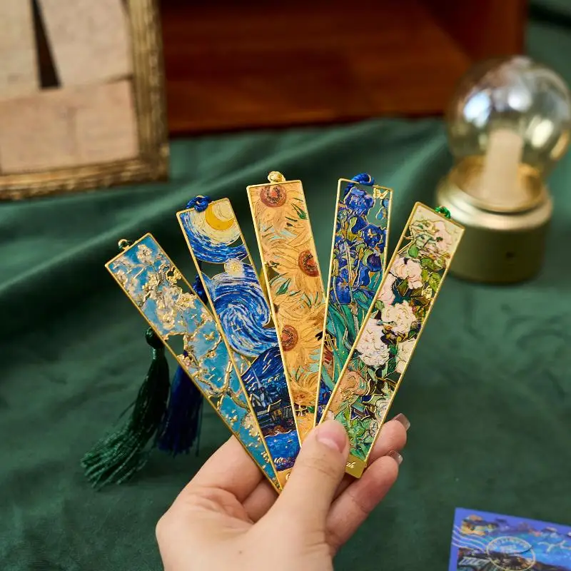 

Креативная металлическая закладка для книг с рисунком масляной живописью, с подвеской-кисточкой, зажим для чтения, подарок для студентов, школьные и офисные принадлежности с линейкой-маркером