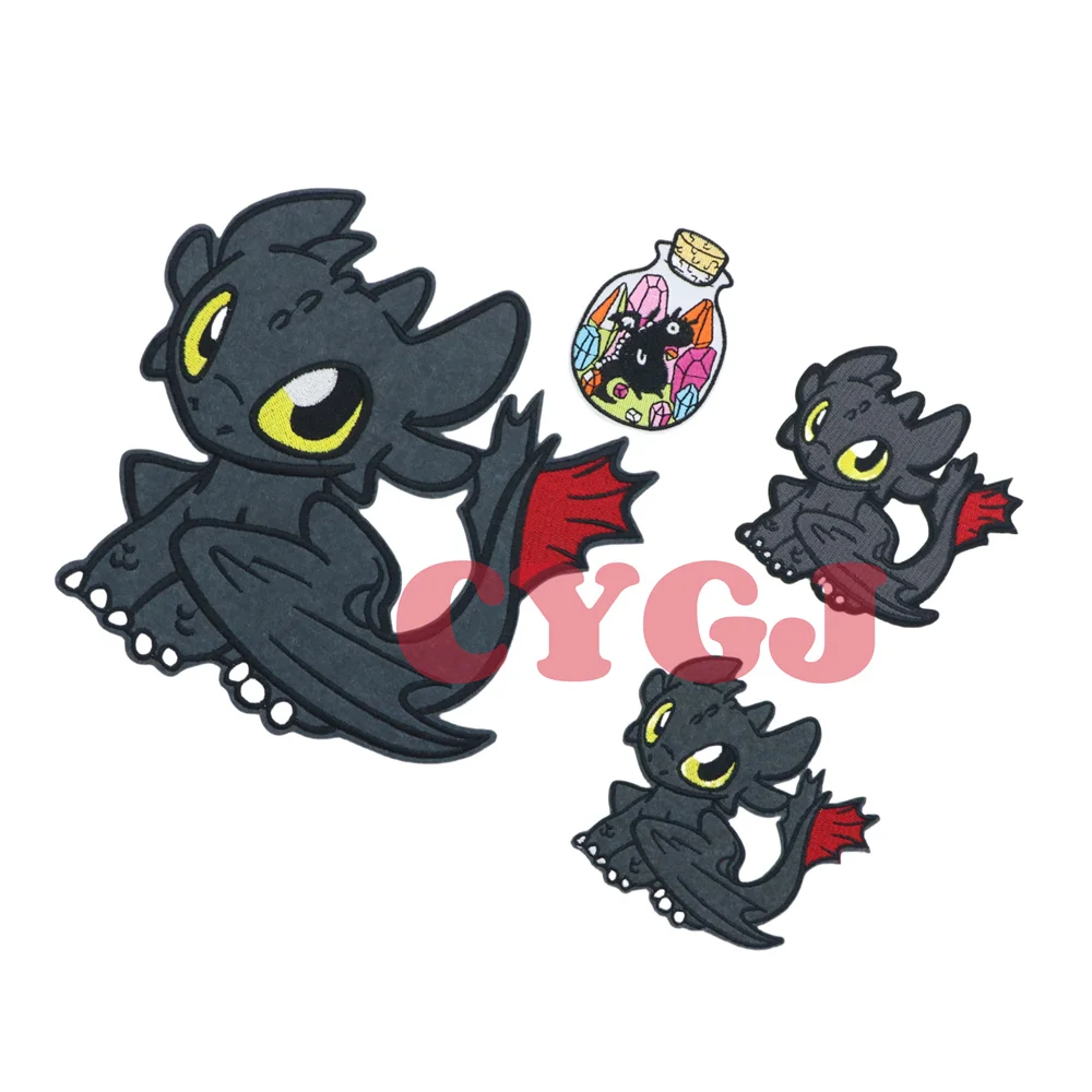 Miniso Black Dragon Toothless Night Fury Iron On Embroidered Clothes Patch For Clothing Stickers Garment Apparel Accessories