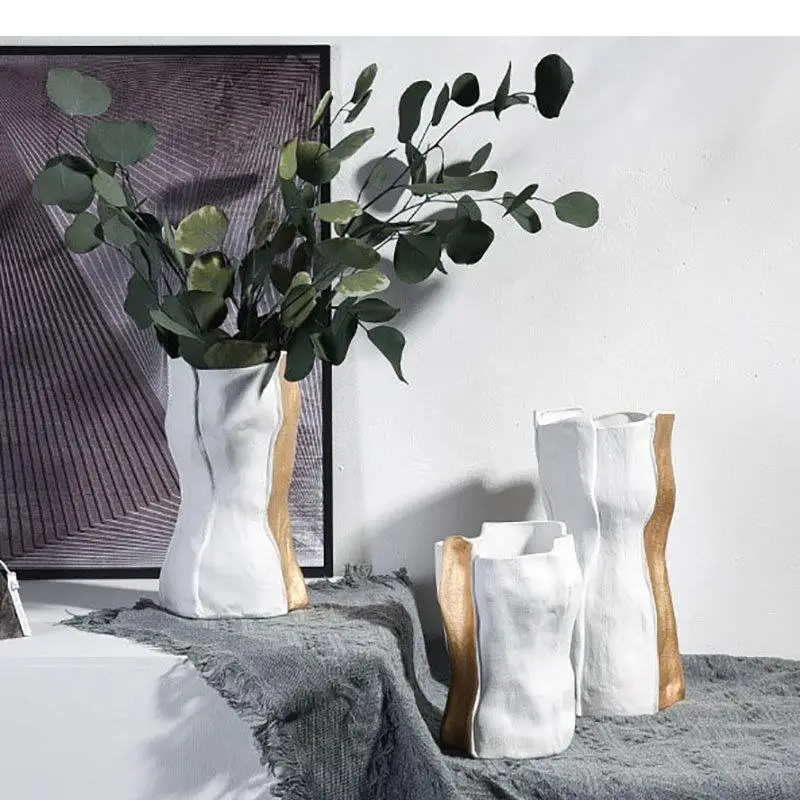 

Нестандартная позолоченная керамическая ваза, современный дизайн, цветочные горшки, Декоративная композиция, украшение для стола, цветочные вазы