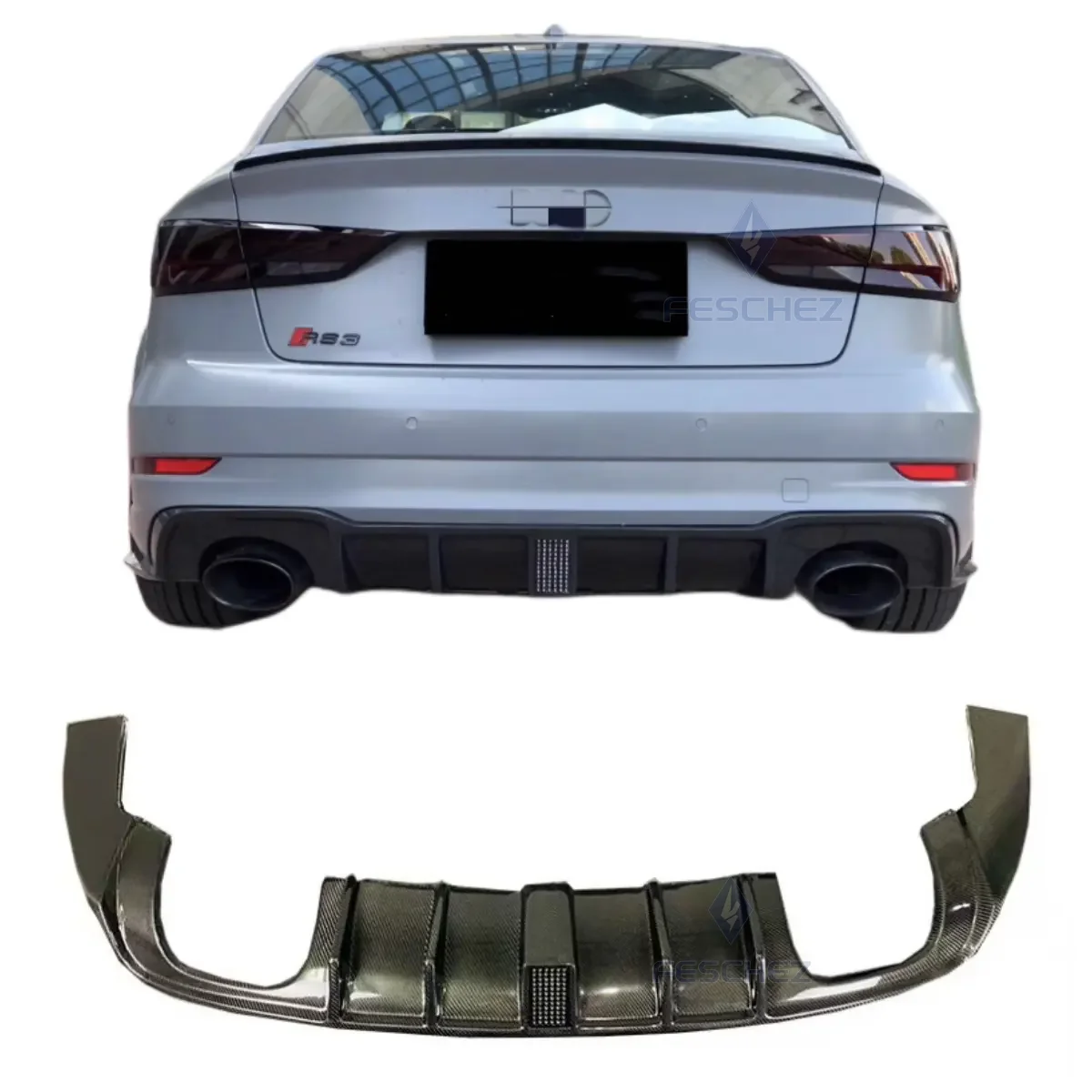 

CMST STYLE CARBON FIBER REAR LIP DIFFUSER SPOILER FOR S3 2017-2020 CARBON FIBER CAR BACK BUMPER