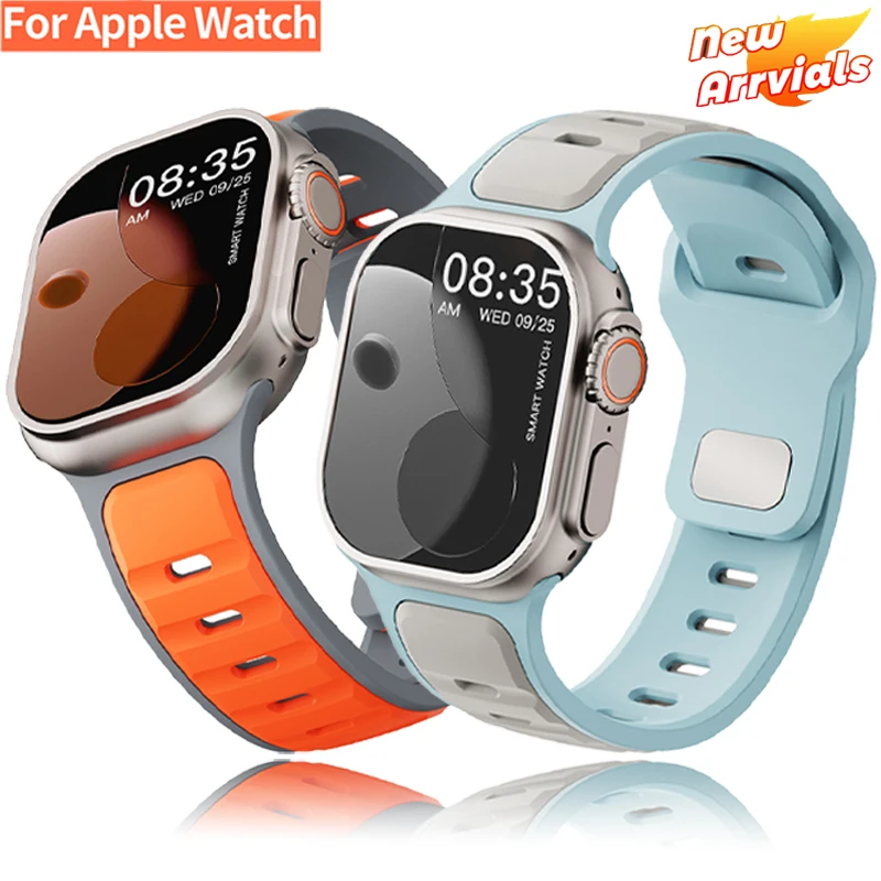 Silikonarmband für Apple Watch Band Ultra 2 49 mm 46 mm 44 mm 45 mm 41 mm 40 mm 42 mm Zweifarbiges Armband Iwatch Serie 10 9 8 7 6 SE 5 4