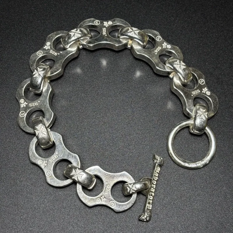 Vintage Carved Silver Plated Bracelet, Old Silversmith Nepal Craft Thick Bangle, Men Hip Hop Punk Trendy Jewelry