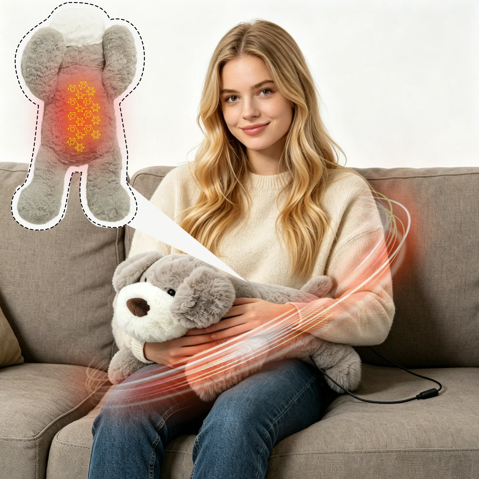 USB Powered Heating Pad for Cramps & Period Pain Relief for Women Cuddly Dog Heated Stuffed Animal Cute Christmas Birthday Gift