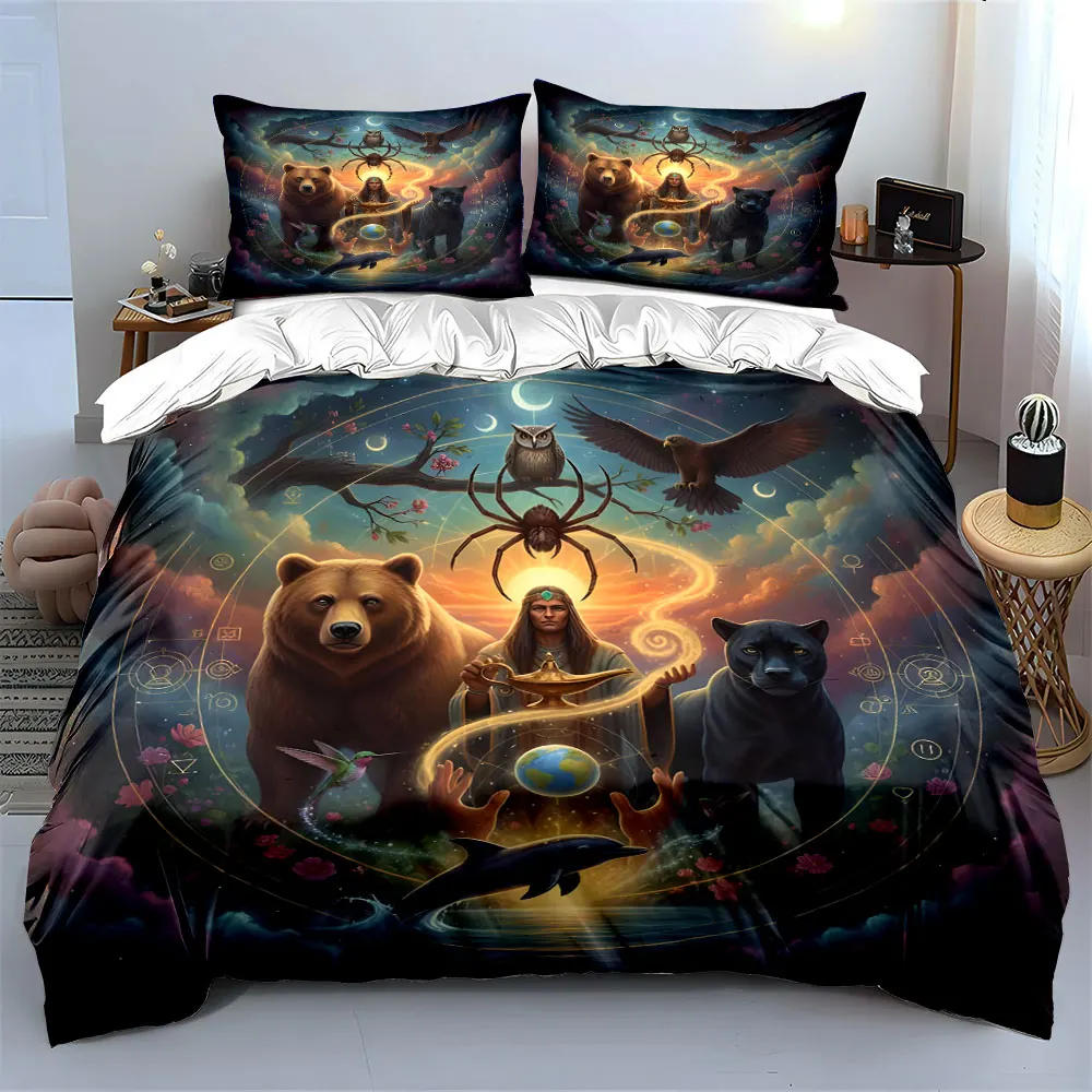 Mystical Nature Elements and Cosmic Energy Printed Duvet Cover Set 1 Duvet Cover+2 Pillowcase Multi Size Bedroom Bedding Decor
