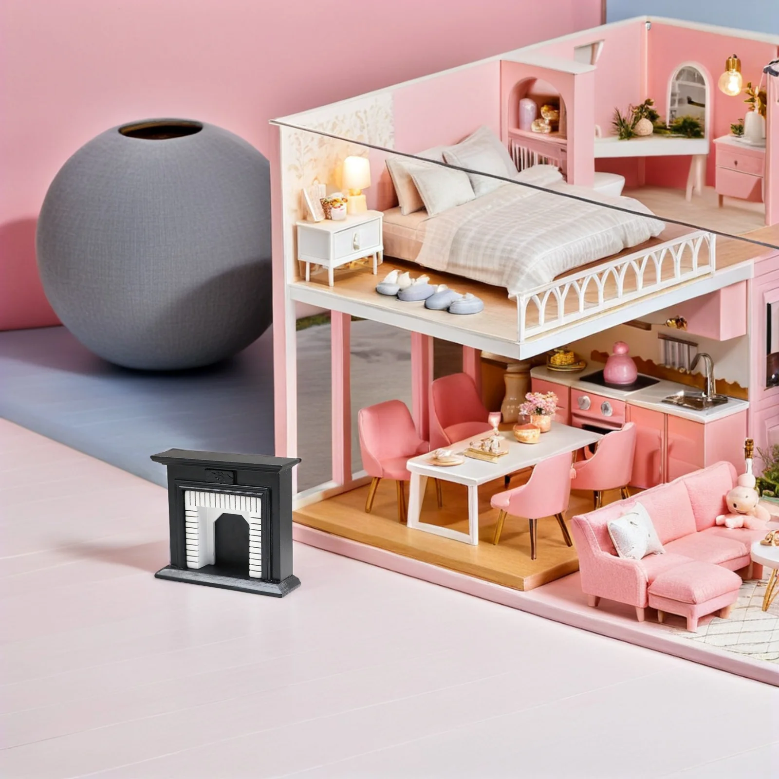 

House Furniture Mini Dollhouse Fireplace Miniature Small Fake Accessories Wooden Decor
