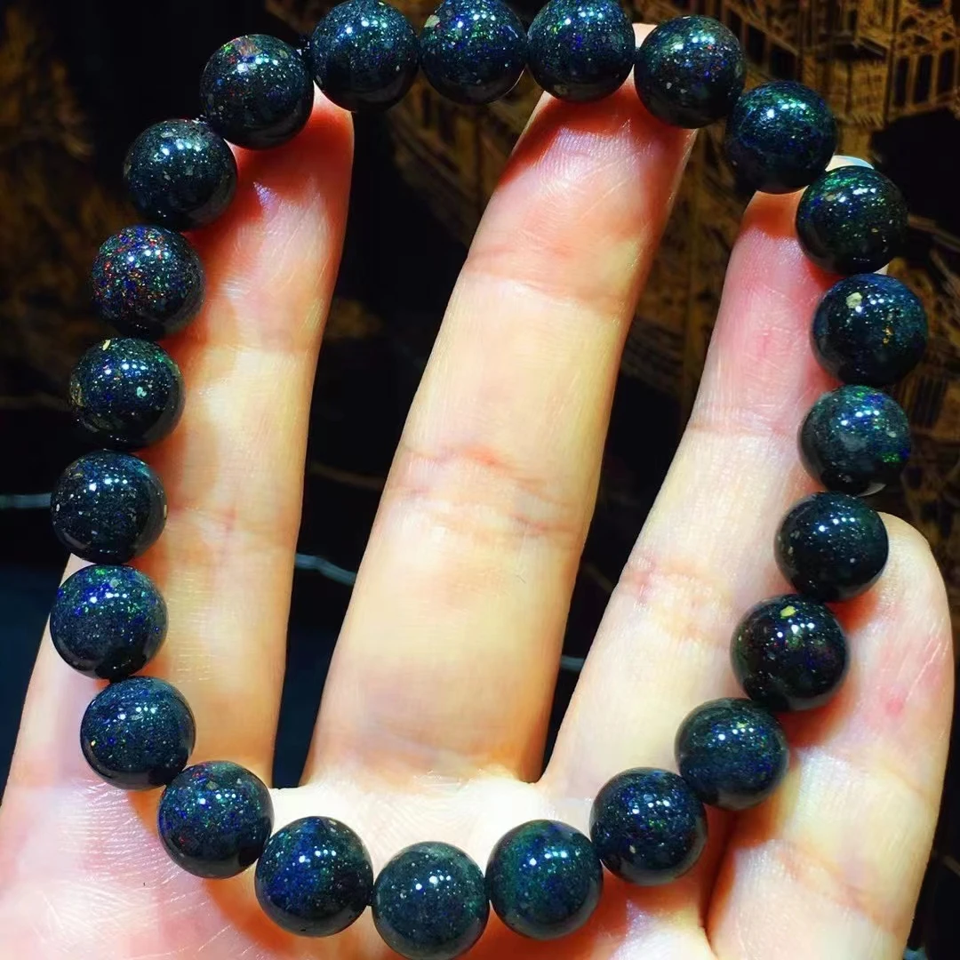 

Natural Black Green Opal Bracelet Round Beads Opal 8mm Flash Light Gemstone Stretch Women Men Jewelry AAAAA