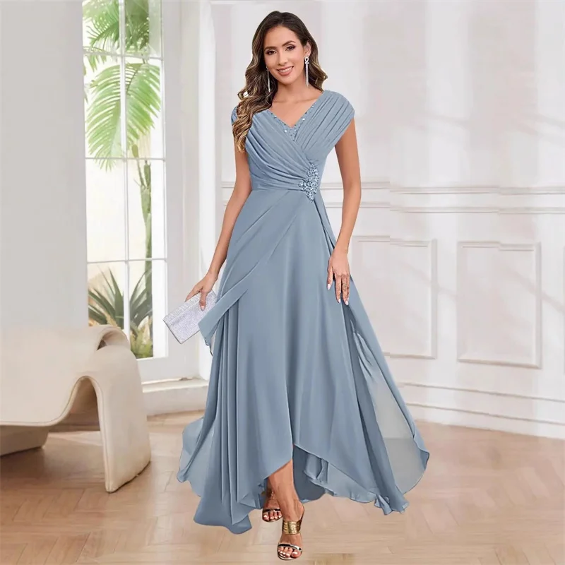 A Line Chiffon Crystal Beading V Neck Evening Bridesmaid Dresses Wedding Party Formal Prom Birthday Cocktail Floor Length Corset