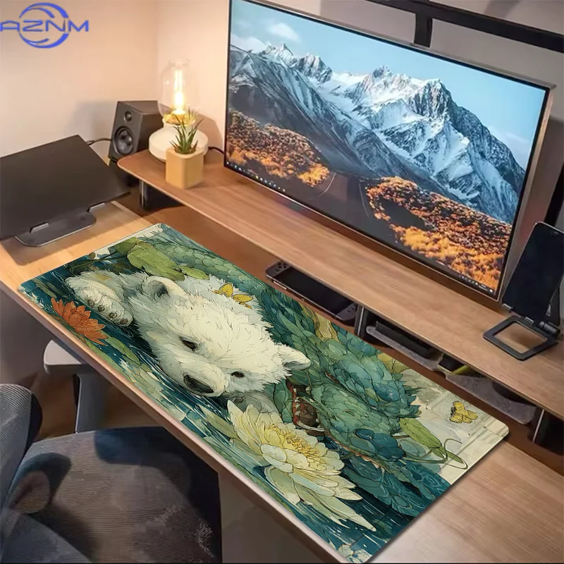 Pond for Lotus White Bear Pattern Office Laptop Gaming Mouse Pad Birthday Gift Christmas Gift Valentine's Day Gift Mouse Pad