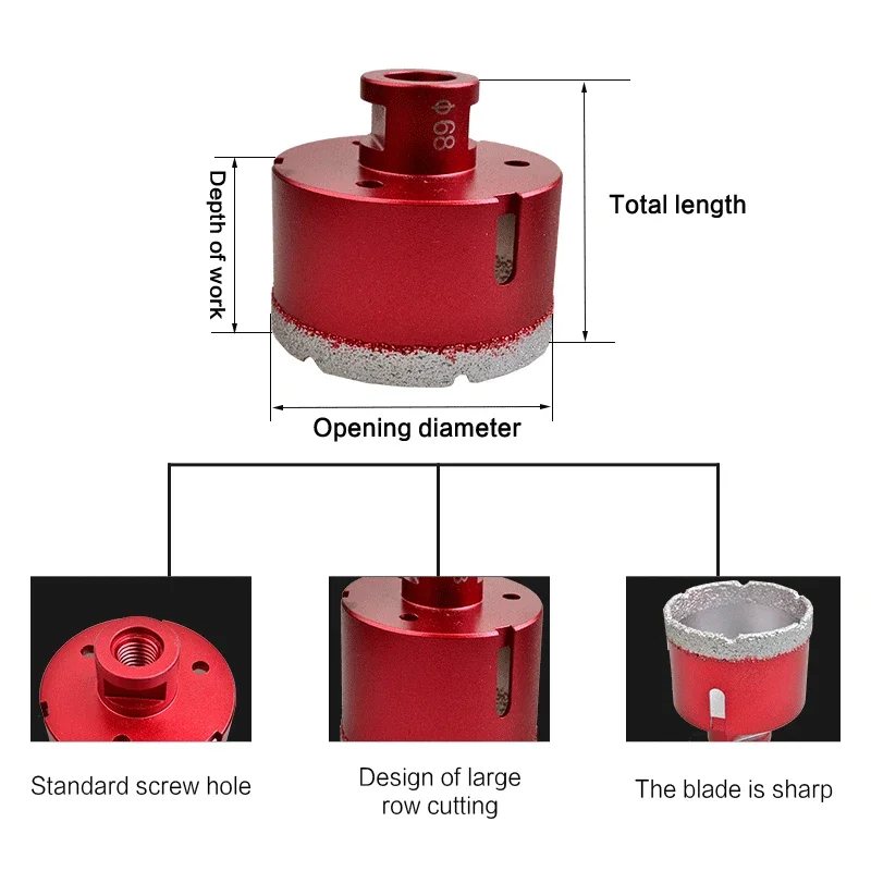 Mèche de perçage diamant brasée sous vide, filetage M14, mèches de perçage pour carreaux de porcelaine, pierre de marbre, scie à trous de maçonnerie