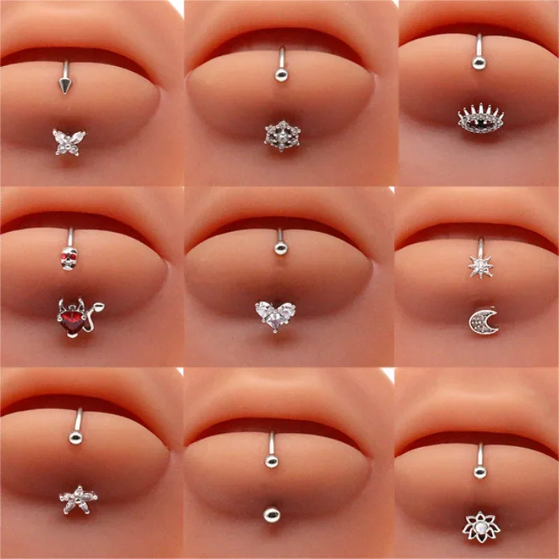 Moon Star Lip Ring Stainless Steel U Vertical Labret Lip Ring Spicy Girl Cool Cross Lip Sting Body Piercing Jewelry