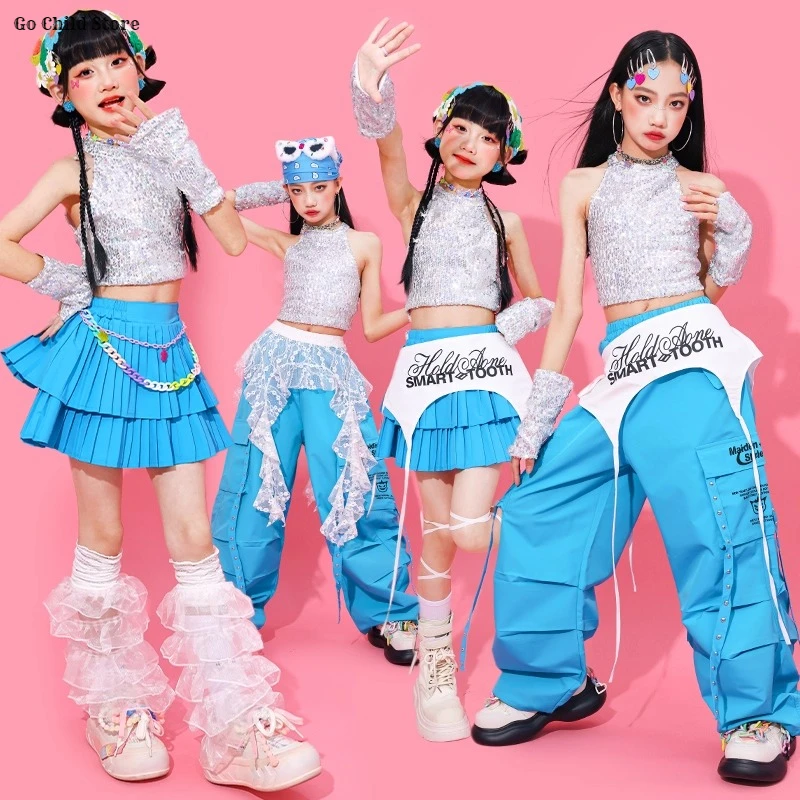 

Girls Crop Top Hip Hop Solid Skirts Street Dance Cargo Pants Kids K-pop Streetwear Children Jazz Costume Girl Group Clothes Sets