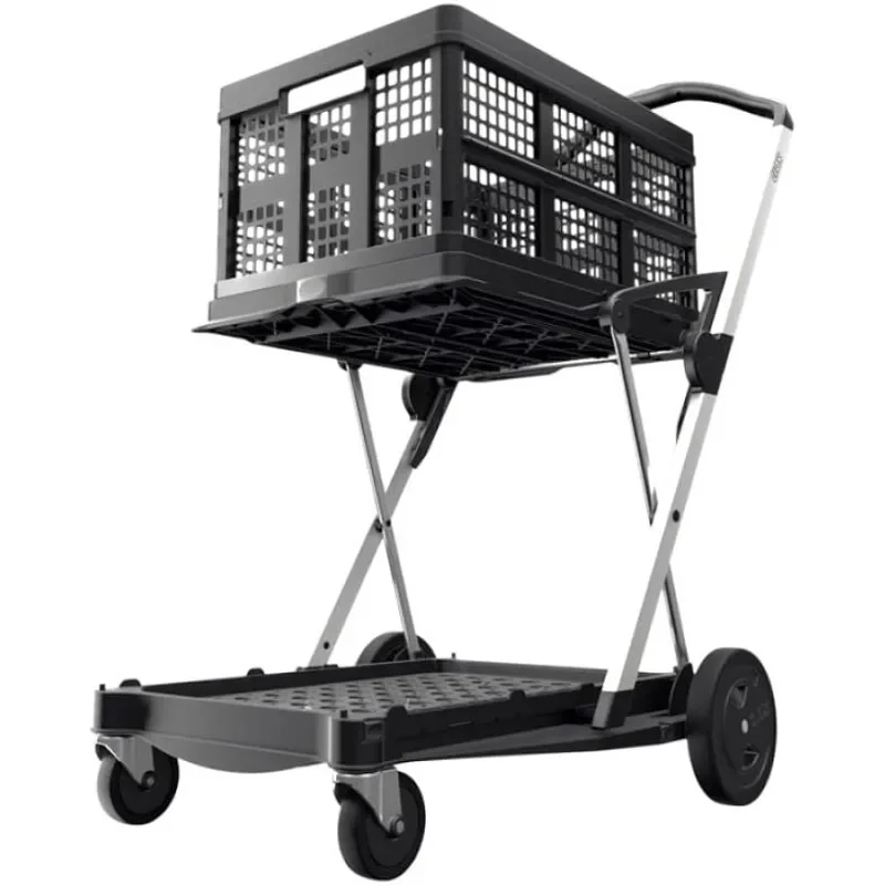 

CLAX® The Original | Made in Germany | Multi use Functional Collapsible carts | Shopping cart with Storage Crate (Black)