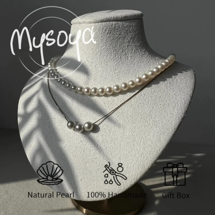 

MYSOYA 5-6mm Natural White Freshwater Pearl Necklace For Women And Men With Gift Box Birthday Wedding Anniversary Jewelry Gift