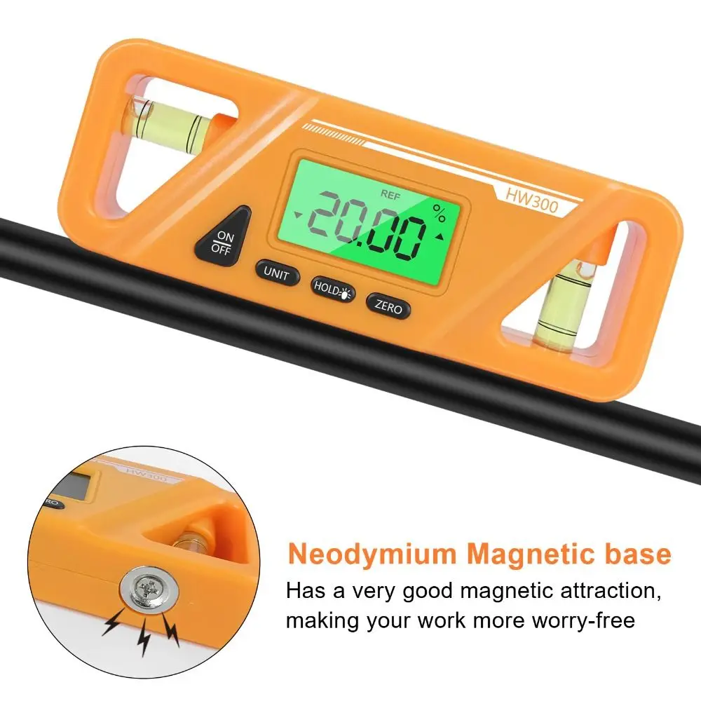 Magnetic Base Digital Inclinometer LCD Display Backlight Feature LCD Digital Angle Meter 90/180 Degree Measurement Precision