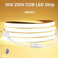 110V 220v High Brightness COB Led Strip Flexible CRI RA90 Ribbon Kitchen With EU US Switch Power Warm/Neutral/White Outdoor
