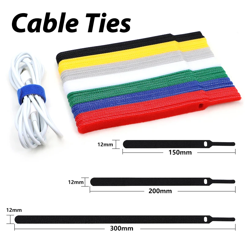 50/100/200Pcs Releasable Cable Ties Colored Plastics Reusable Cable Ties Nylon Loop Hook Wrap Zip Bundle Adjustable Fasten Ties
