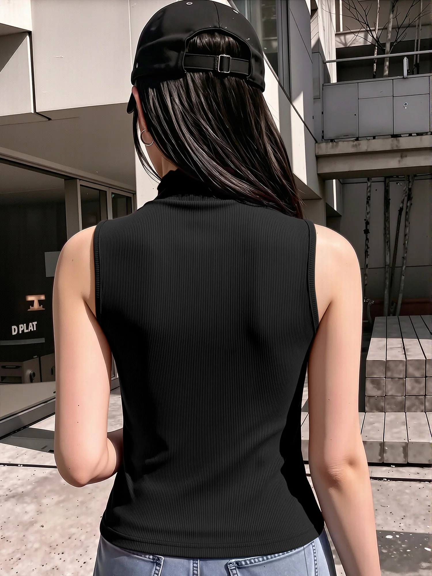 Soft Skin‑friendly Mock Neck Sleeveless Ribbed Tank Top Women Slim Fit Solid Clean Girl Versatile Daily Inner Layering Top
