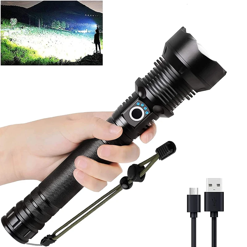 

Outdoor LED Rechargeable Flashlights 90000 Lumens 6 Modes Super Bright Zoomable Waterproof for Resistant Camping Torch LED Light