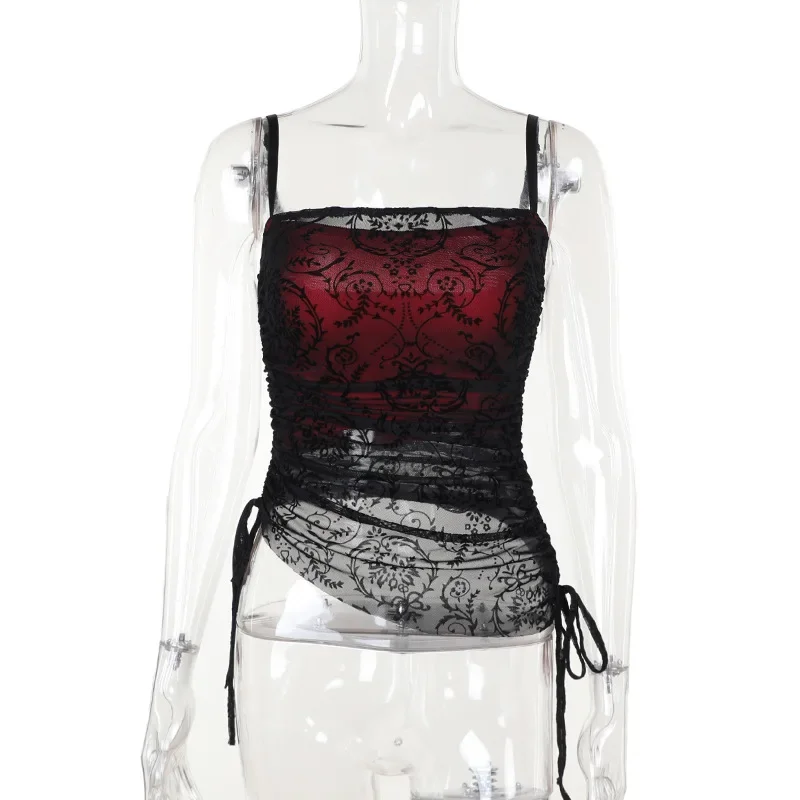 

Red Black Hot Cool Gothic Style Lace E-girl Steampunk Clothes Women Suspenders and Chest Tops for Women Halloween Dress
