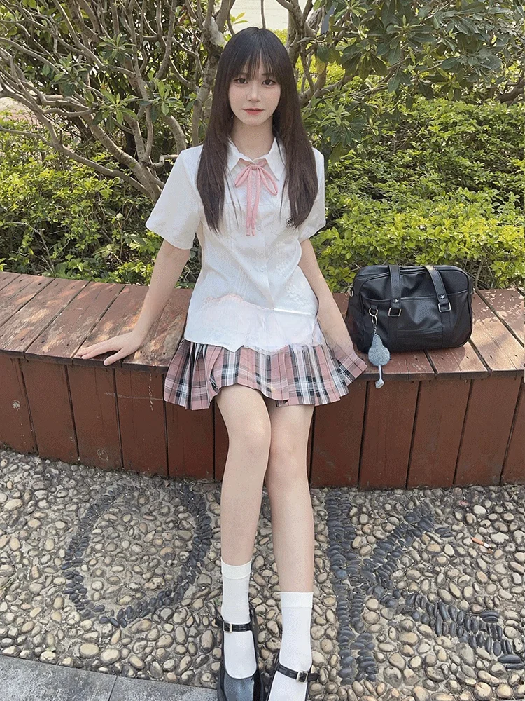 

Оригинальный комплект JK с ароматом молока, вишни и белого персика: женский летний школьный комплект с плиссированной юбкой