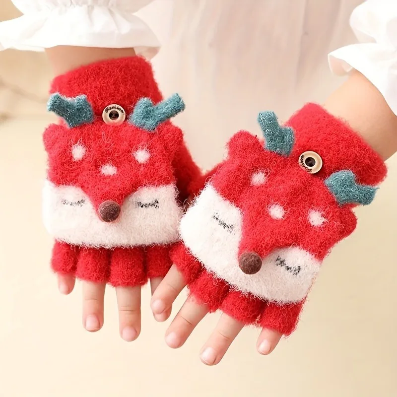 

Comfortable and Cute Plush Gloves Cartoon Flip Half-finger Design Ideal for Winter Warmth and Christmas Outdoor Fun