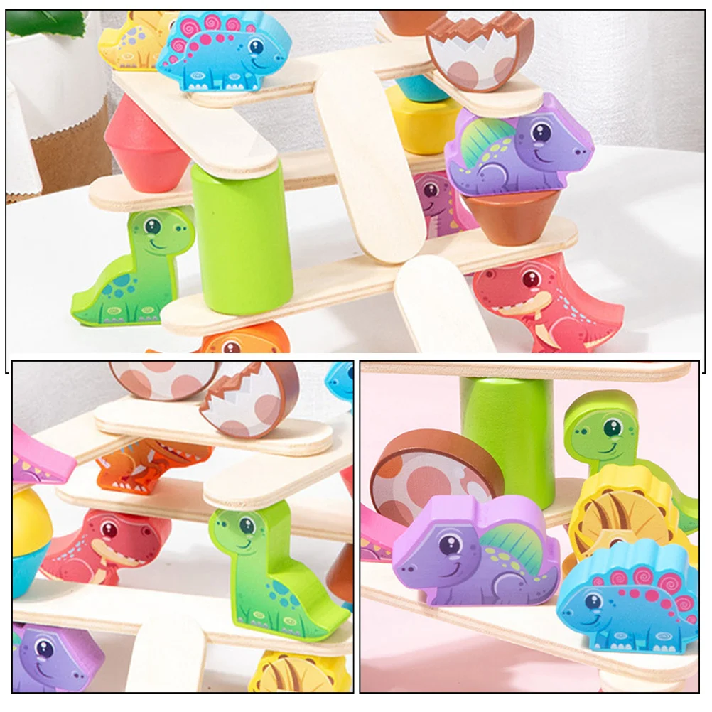 1 مجموعة الحيوان ديناصور التوازن كتل ملونة خشبية الكرتون التعليمية للأطفال كومة لعبة الوالدين والطفل اللعب تحسين المهارات الاجتماعية
