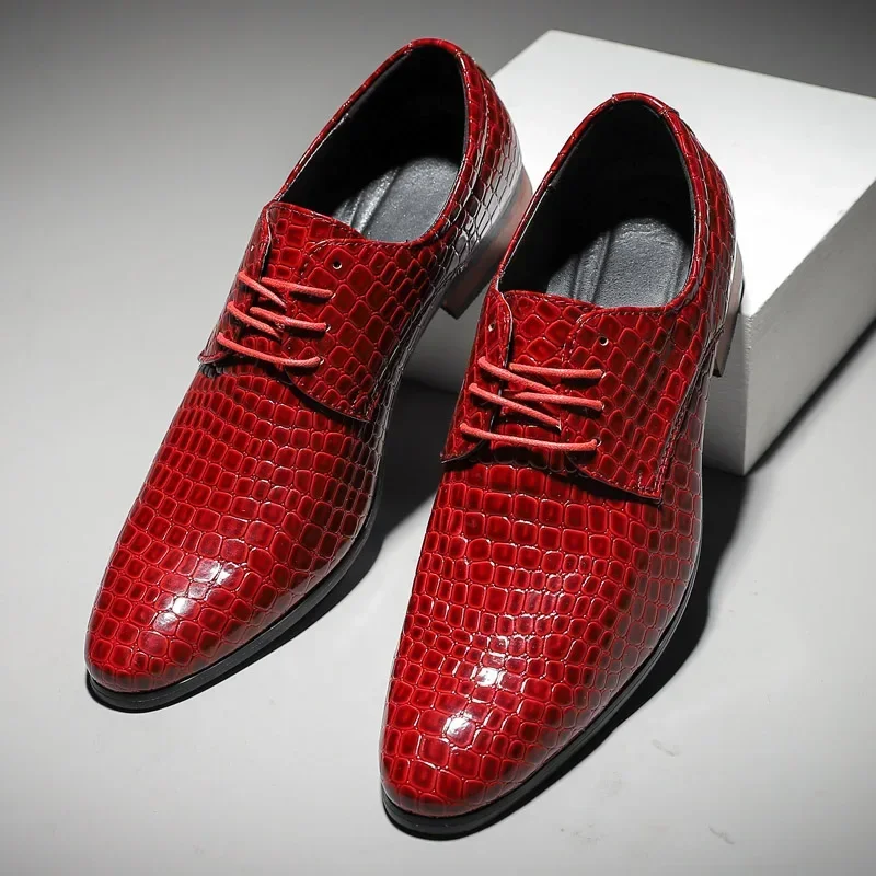 Men Formal Shoes Daily Youth Banquet Pointed Crocodile Pattern Leather Surface Classic and Versatile Style