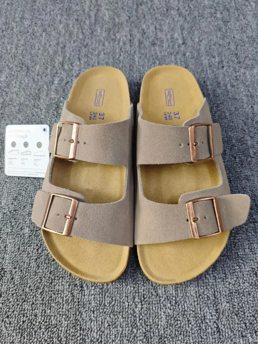 Fashion Vintage Style Unisex Double Buckle Flat Beach Slide Sandals with Cork Insole – Casual Comfort for Summer New
