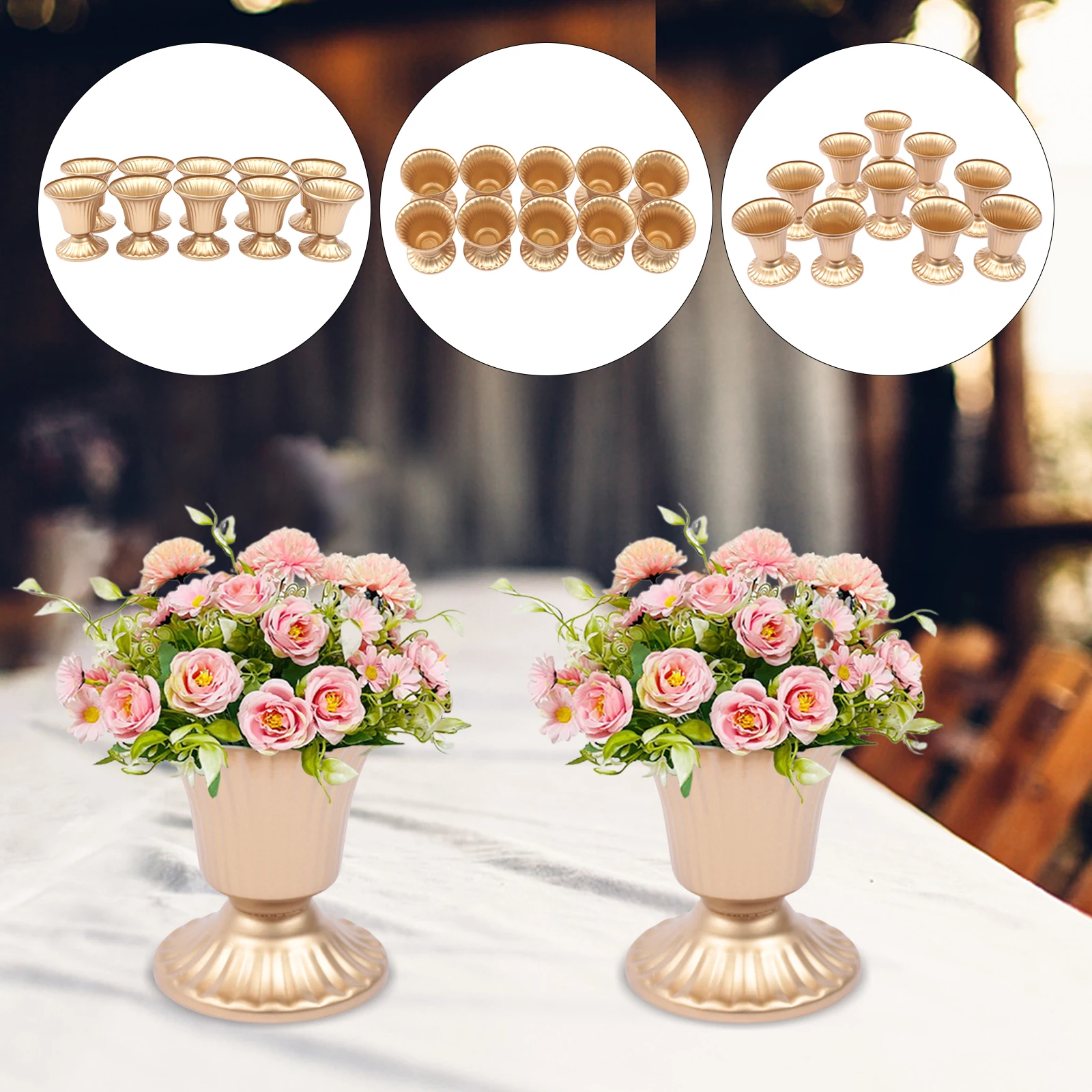 10PCS Gold Flower Vase Centerpieces Wedding Metal Urn Planter Vase Trumpet Home Flower Holder Anniversary