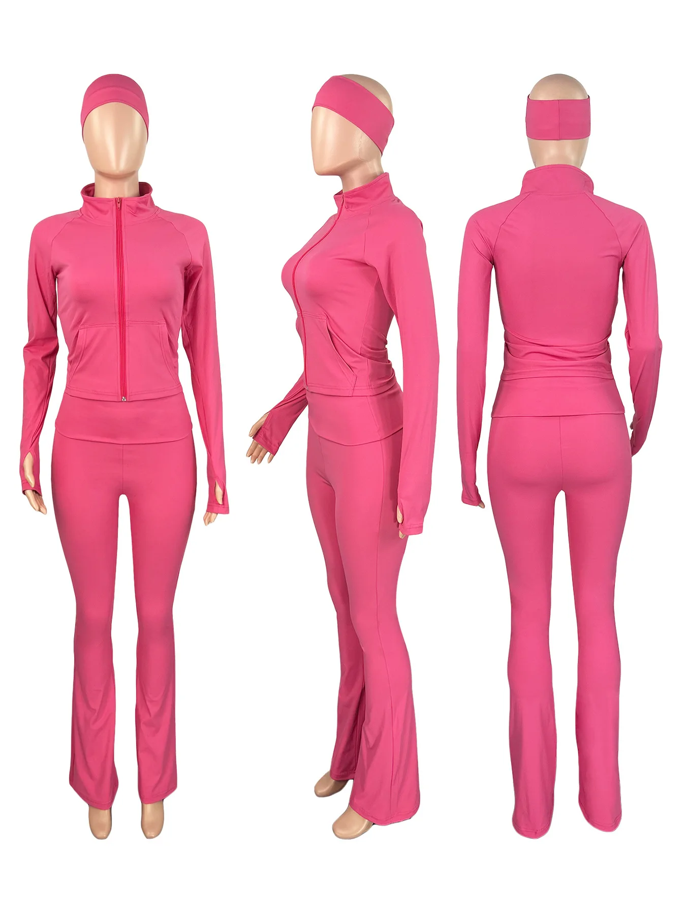 Set da donna Giacca a maniche lunghe Top + Foulard + Tailleur pantalone 2025 Tuta sportiva attiva autunnale Due abiti da 3 pezzi