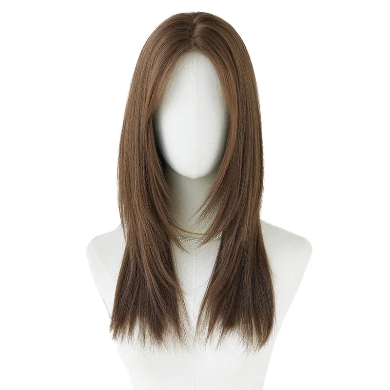 New Woman wigs Chestnut brown Synthetic Wigs With Bangs for Women Long Straight Hair Wig Natural Cosplay Party Heat Resistant