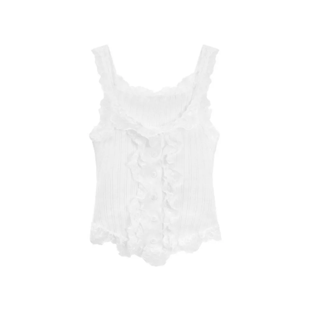 

Cute Y2k Lace Knitted Crop Top Sweet Tank Women's Knit Vest Top Undershirt Korean Style Sleeveless Camisole Summer