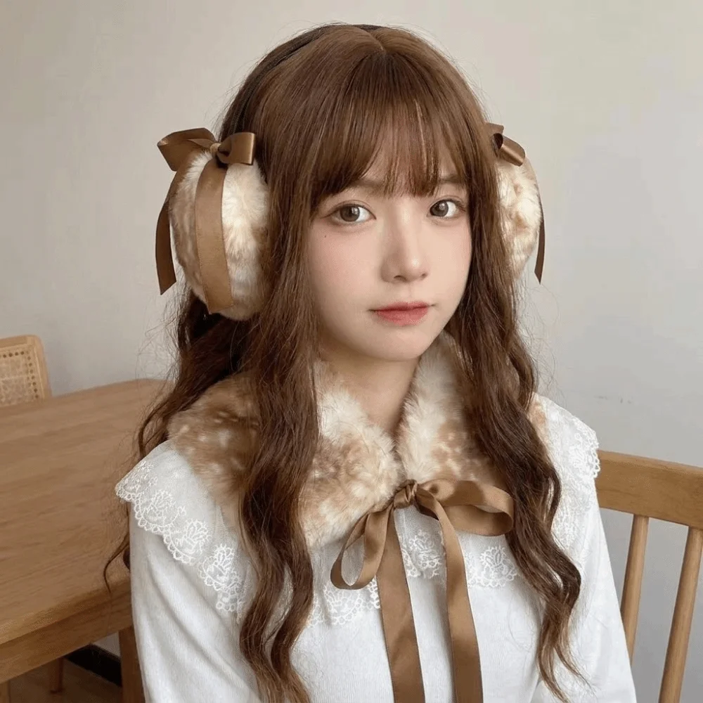 Thick Warm Deer Patterned Faux Fur Scarf Soft Fluffy Faux Mink Fur Mink Fur Fake Collar Japanese Luxury Thermal Cross-tie Scarf