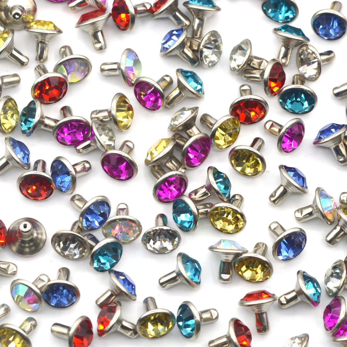 100Pcs Multicolour Crystal Rhinestone Brass Rivet Fabric Leathercraft Shoe Bag Decoration Craft DIY Supplie 6mm 8mm Wholesale