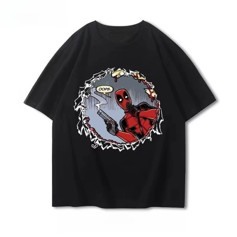 

Оригинальные мужские и женские свободные короткие рукава с короткими рукавами и принтом Marvel Deadpool Joint в американском стиле комиксов