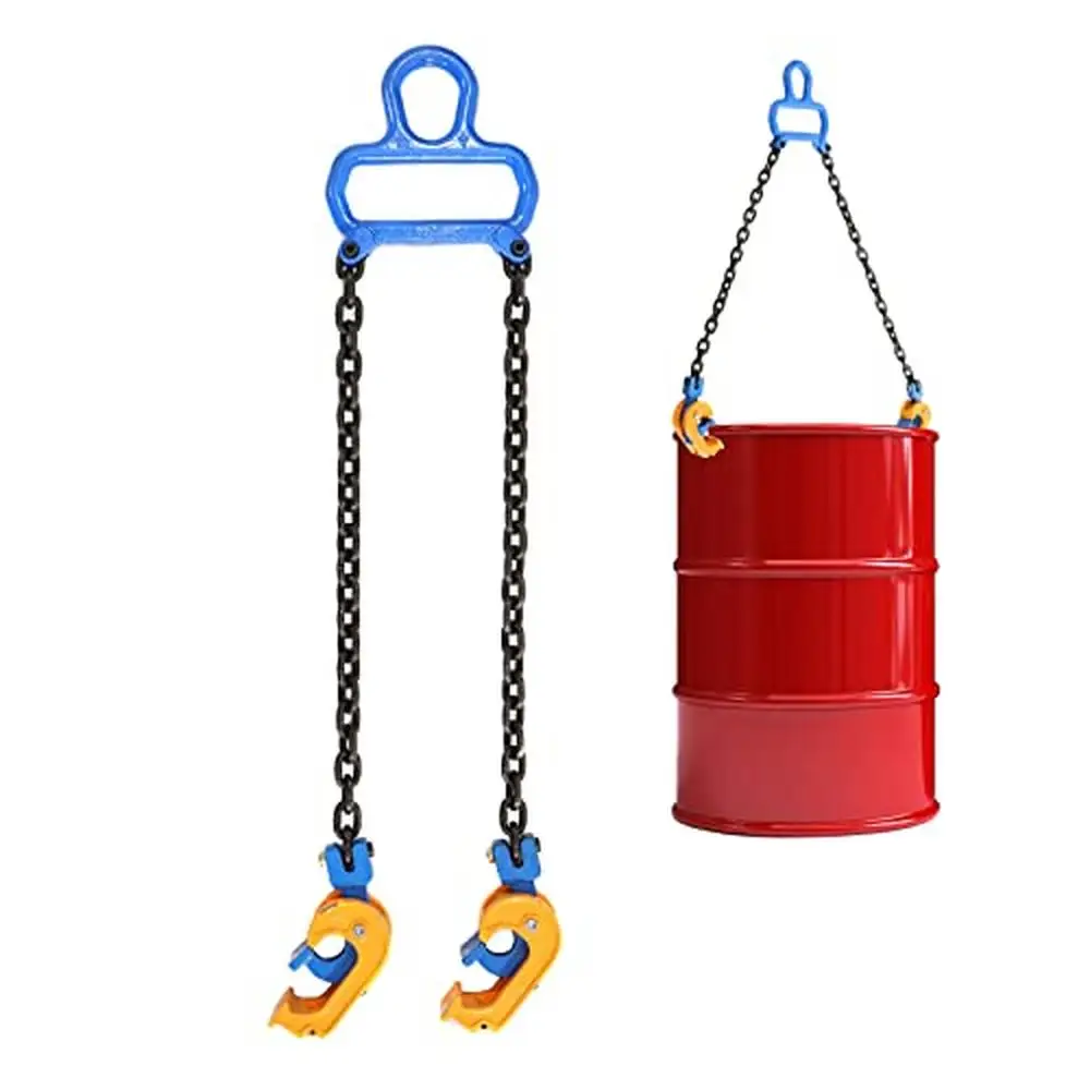 1 Ton Chain Drum Lifter with Carbon Steel Chain and Widen Hook Hoist Crane/Forklift Securely Grasp 30/55 Gallon Drums OSHA/ANSI