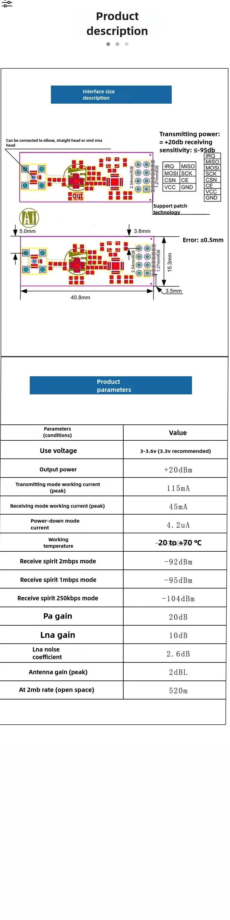 NRF24L01+PA+LNA Drahtloses Modul mit Antenne 1000 Meter Reichweite FZ0410 – Detail 3