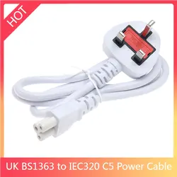 White IEC-320-C5 to UK Plug BS1363 Cable Leader 3.3ft 3*0.75mm England Notebook Air Cleaner Power Cord with Fuse