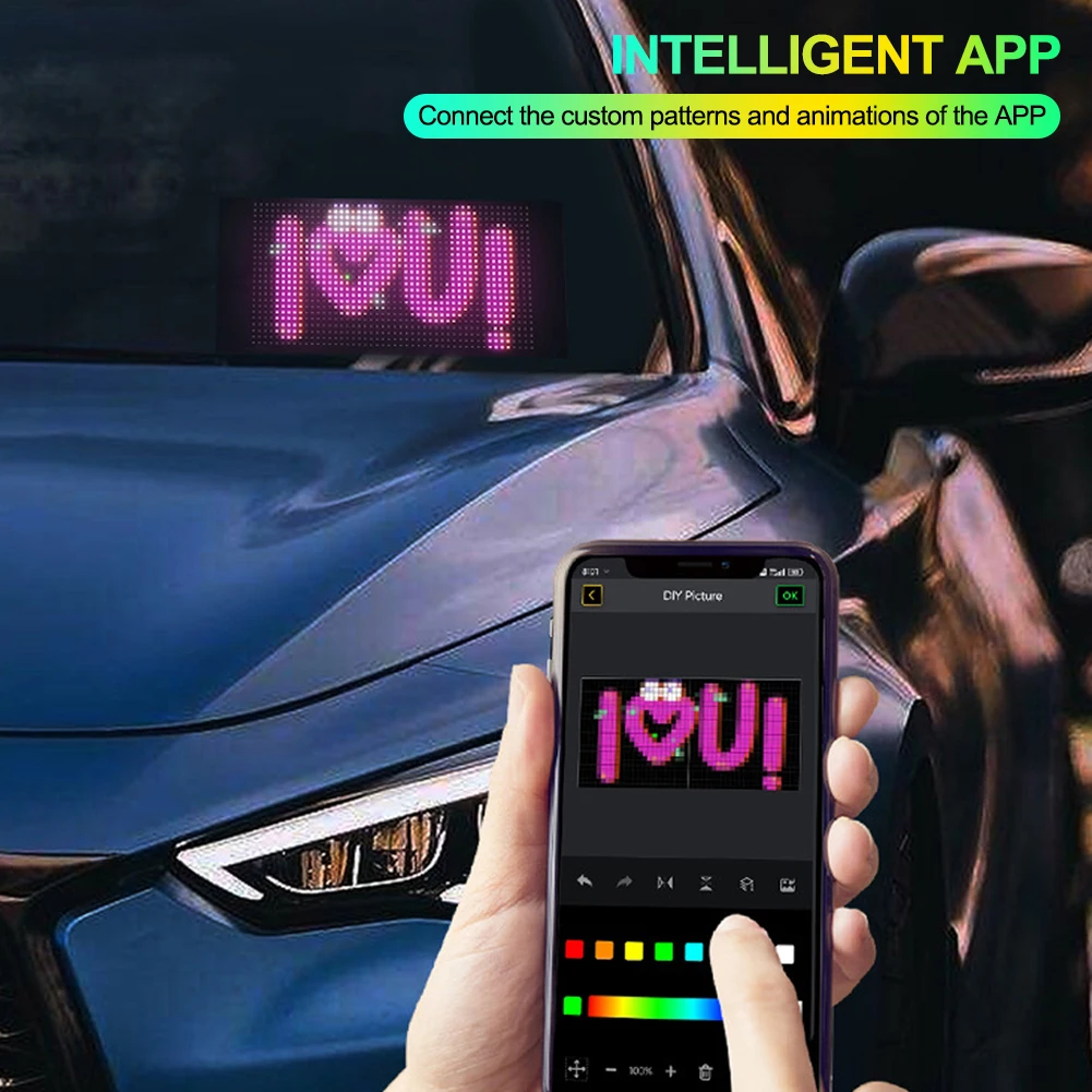 

Business Advertising LED Matrix Pixel Panel RGB Pattern Car Graffiti Scrolling Text Animation Shop Reminder Light Bluetooth Lamp