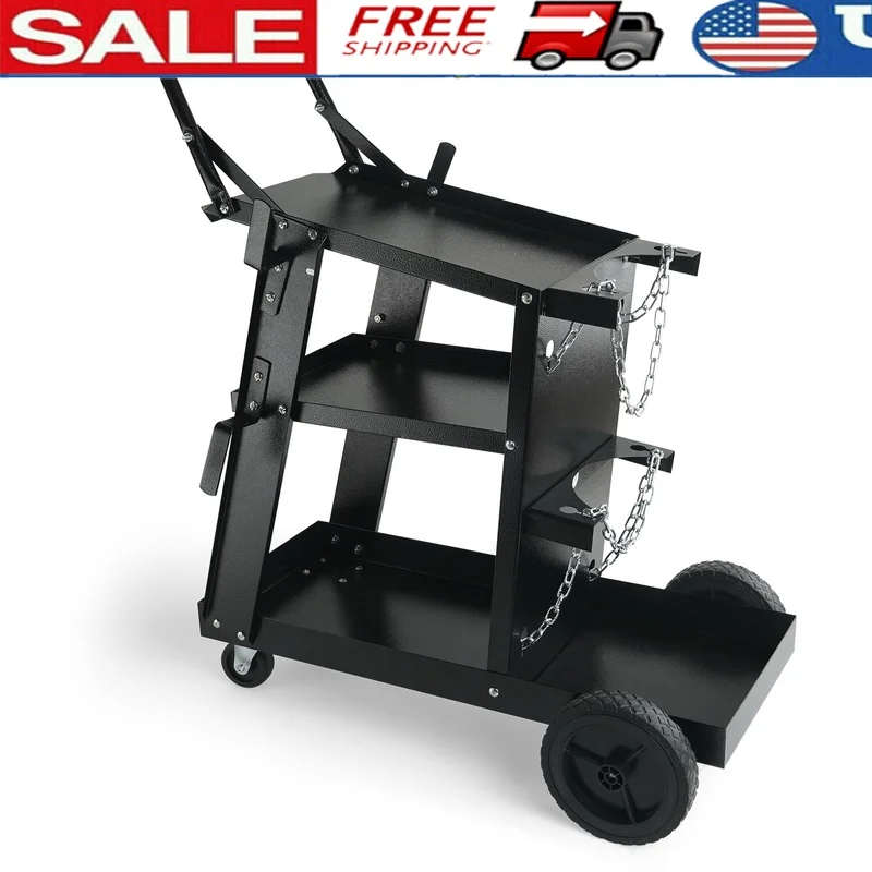 

3-Tier Welding Cart Heavy Duty 400Lbs Capacity Gas Cylinder Storage Tool Holder 360° Swivel Wheels Durable MIG Welder Cart
