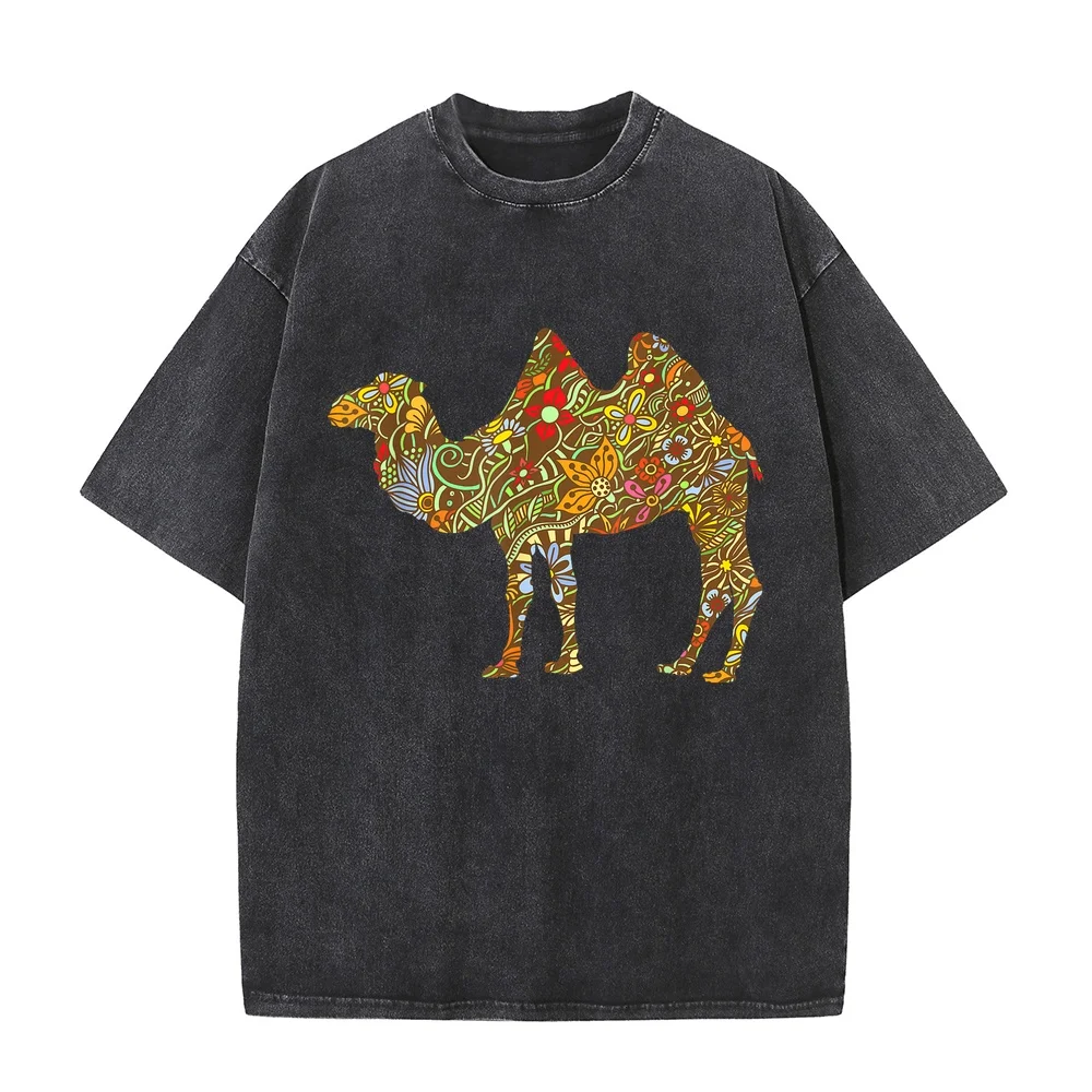 Colourful Floral Camel Funny Retro Gift T-Shirt Clothes Лонгслив Women Cotton Top Print Summer Tee Shirt Men T Casual Short