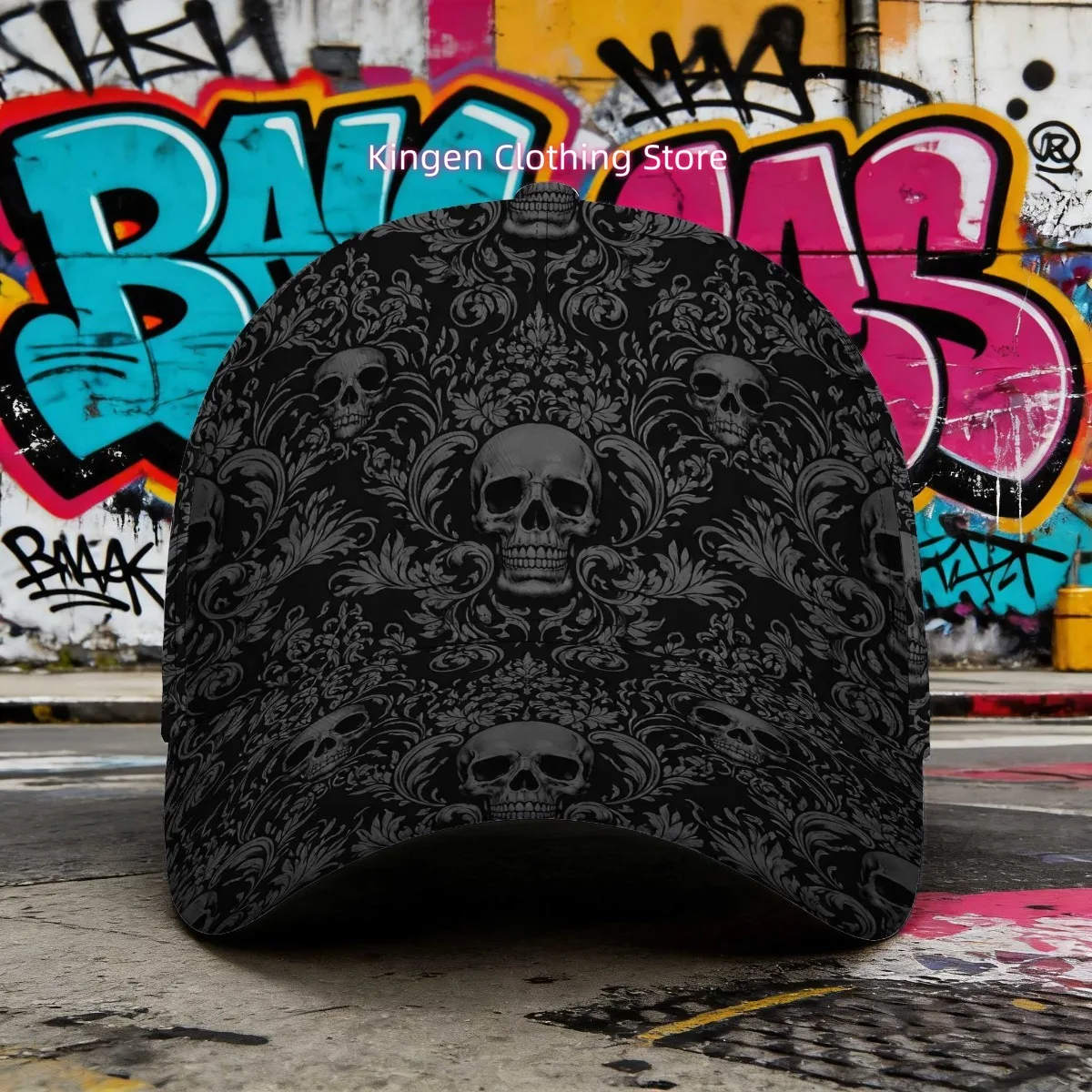 1pc with Gothic Skull Damask Pattern Print Adjustable Duckbill Hat Snap Fastening Lightweight Design All-Over Print Ideal for Ca