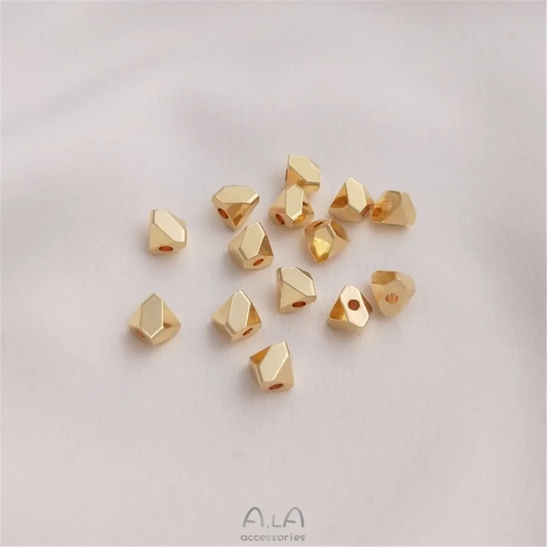 

10PCS 14K Gold-Color Polygonal Cut Corner Beads, Geometric Diamond Beads, Handmade DIY Jewelry, Loose Accessories