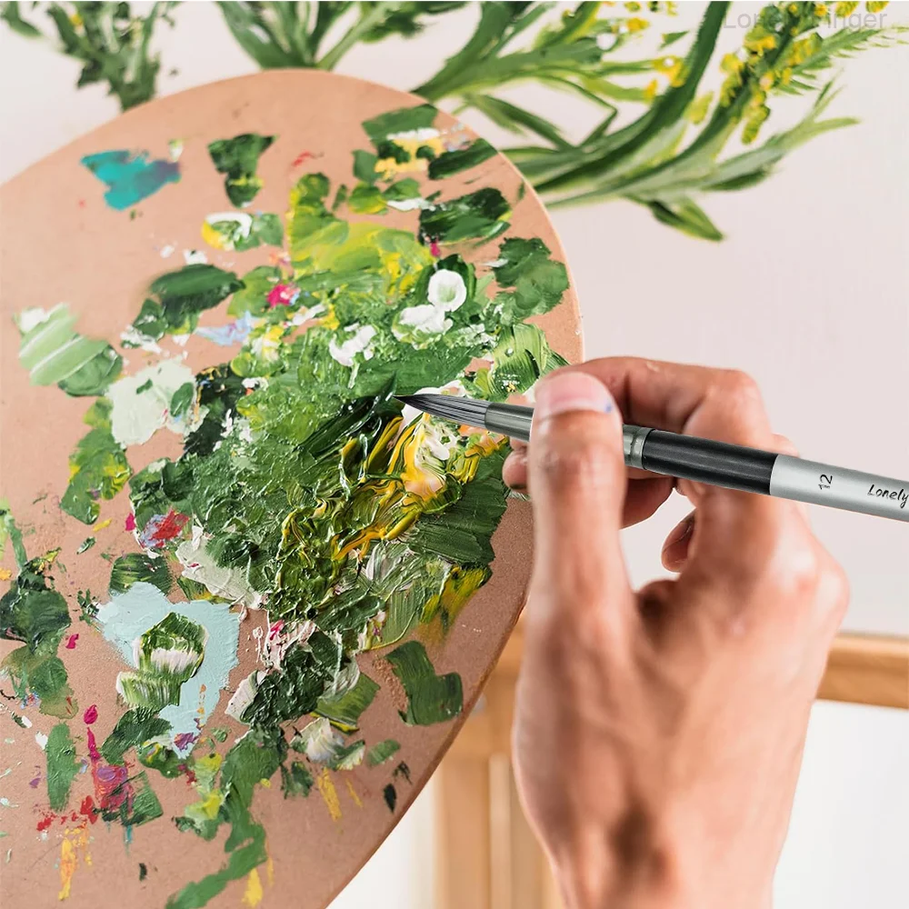 6pcs Round Pointed Brushes Set, Premium Handle Artist Brushes with Synthetic Tips, Round, Acrylic, Oil, Watercolor, & A