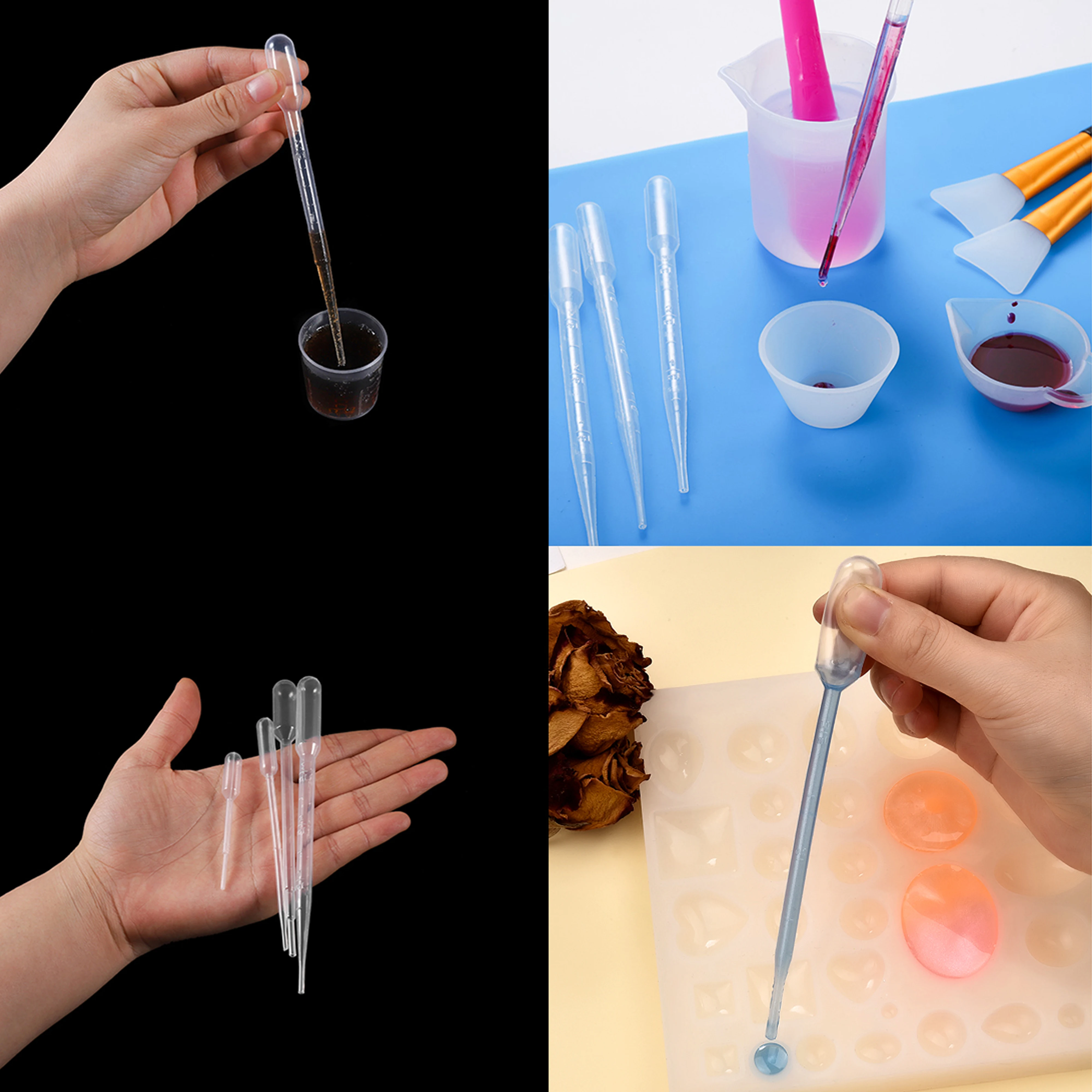 Plástico descartável Graduado Transferência Pipetas, Adequado para a Resina Epóxi Mold, DIY Fazer Jóias Squeeze, 0.2 ml, 0.5 ml, 1 ml, 2 ml, 3ml