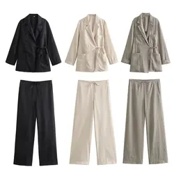 2024 autumn new women's fashion minimalist double breasted hanging jacket hanging pajama style pants set