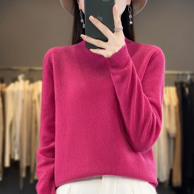 25 Colors 100% Pure Wool Half-neck Pullover In Autumn And Winter New Cashmere Sweater Women\'s Casual Knit Top Women\'s Top